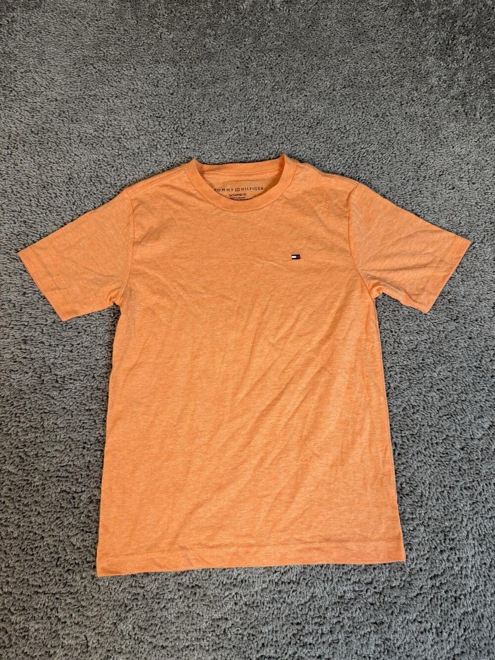 Tommy Hilfiger Shirt Boys Small 8-10 Orange Short Sleeve Tagless Logo Cotton